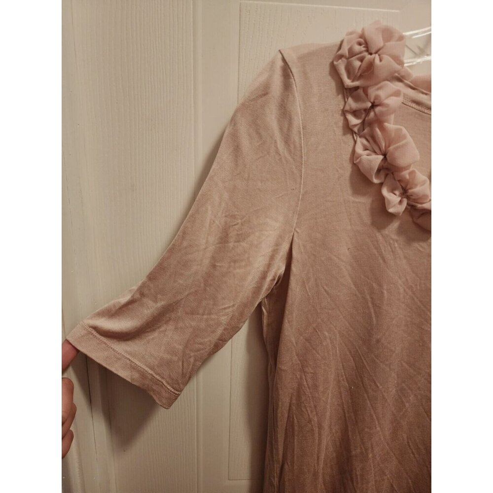 WinterSilks Women's Short Sleeve Top Floral Neck Silk Blend Dusty Pink Sz Small - Picture 3 of 10
